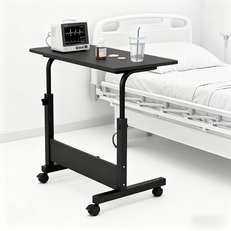 Adjustable Overbed Hospital Table with Wheels